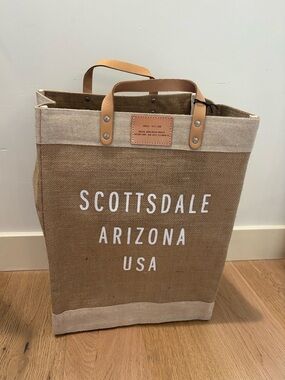 Apolis market bag Scottsdale Arizona USA Jute Tote Bag with Tan Leather Handles